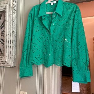 Green eyelet top